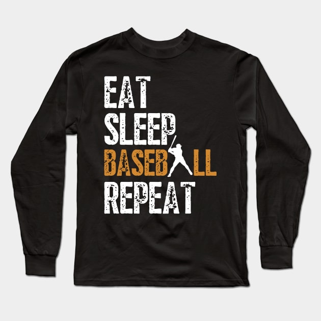 Eat Sleep Baseball Repeat, Funny Baseball Players Kids Boys Long Sleeve T-Shirt by Just Me Store